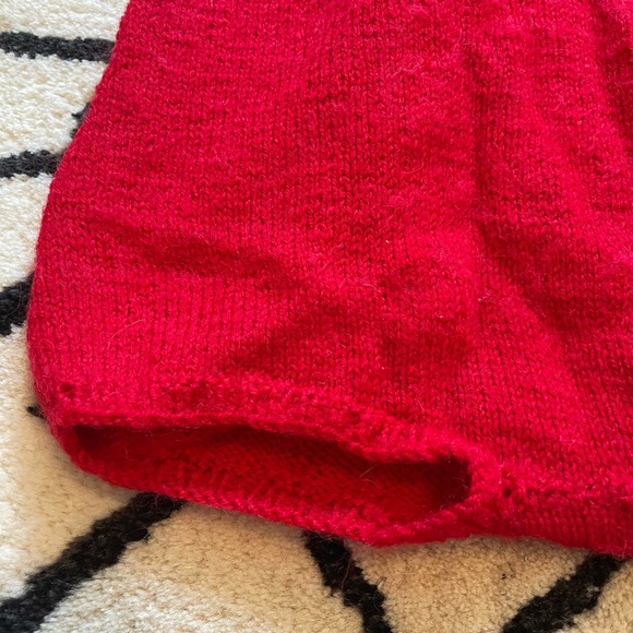 Vintage Hand Made Red And White Knit Holiday Overalls And Button Down Cardigan - Picture 9 of 9